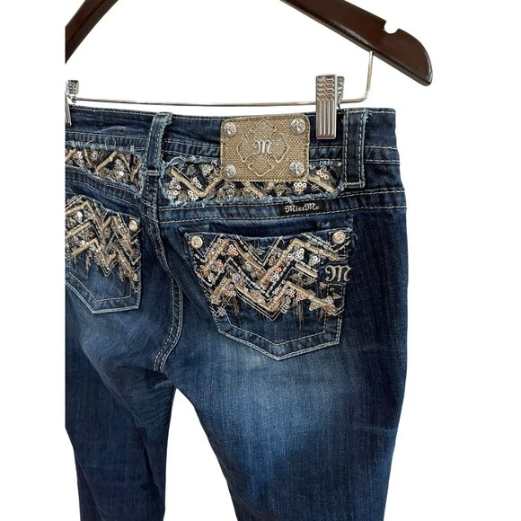 Miss Me Womens Bootcut Jeans Size 29 Distressed Blue Denim With Embellished Pock - Picture 6 of 10